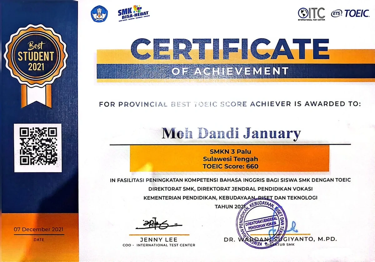 Sertifikat TOEIC Achievement Skor 660